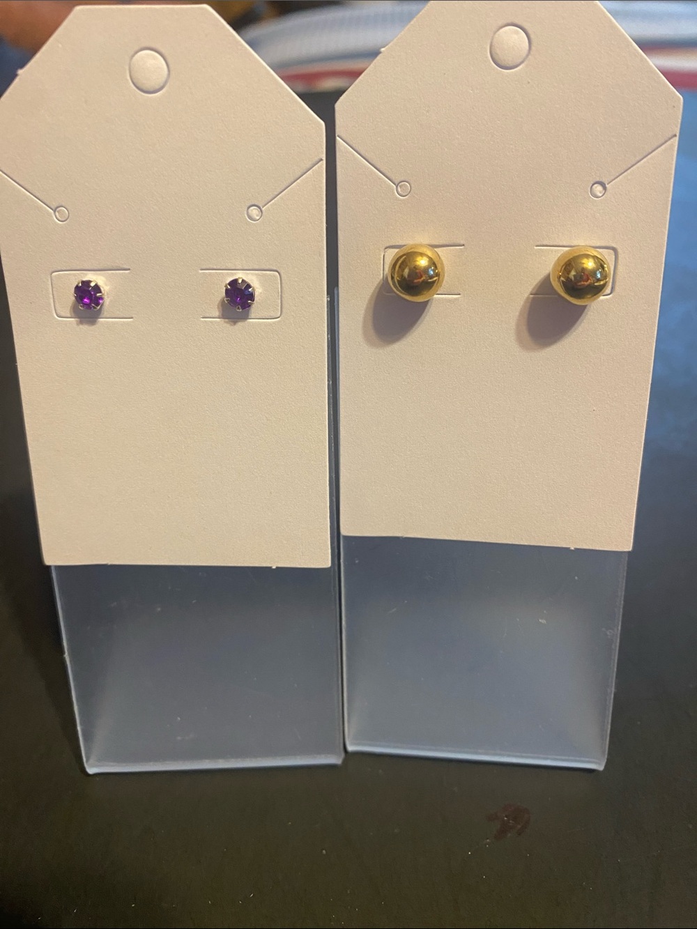 Gold Ball and Purple Crystal Stud Earring Set - Women Jewelry